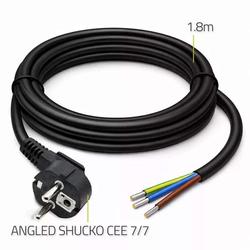 Cabo de alimentação QOLTEC SCHUKO CEE ficha angular Cu descarnado 1,5m preto