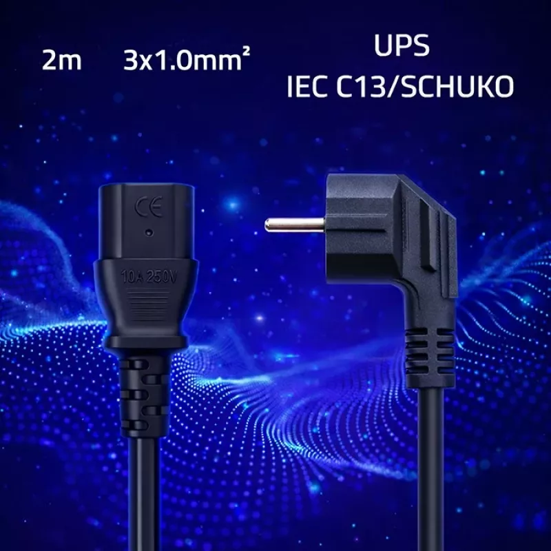 Cabo de alimentação QOLTEC SCHUKO CEE ficha angular IEC C13 2m preto