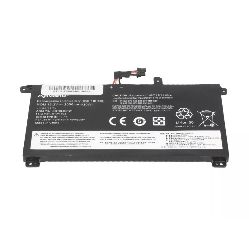 Bateria MOVANO 01AV493 para Lenovo ThinkPad T570 T580 P51S - 2000 mAh (30 Wh)