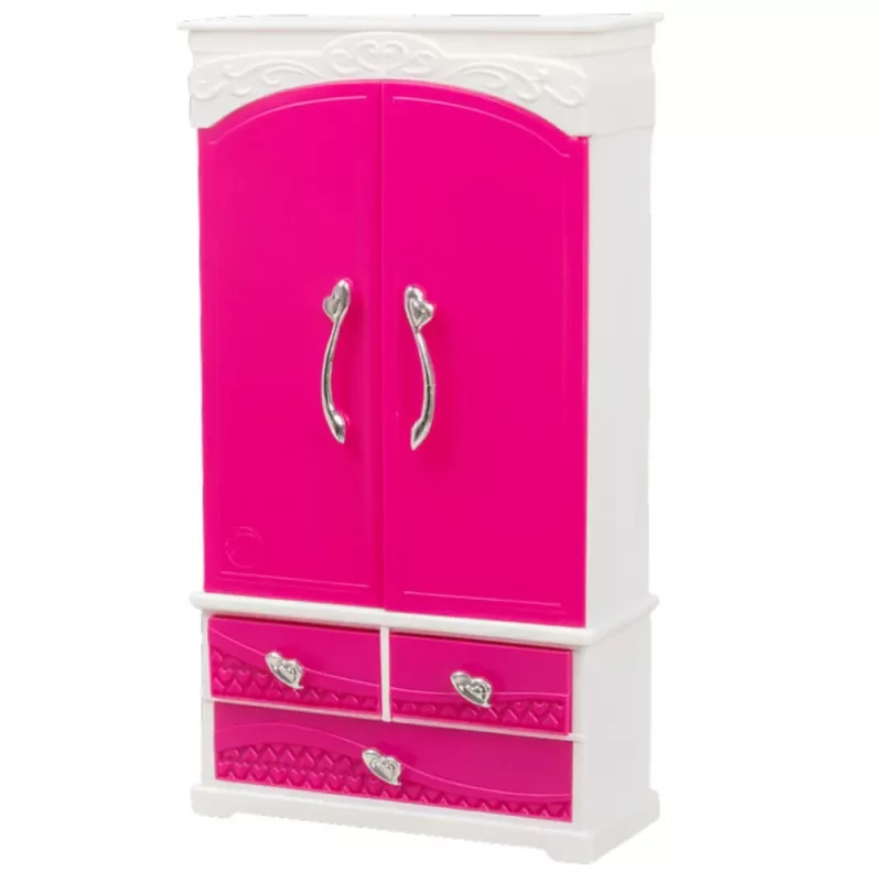 LEAN TOYS Conjunto de mobiliário para bonecas, guarda-roupa com espelho e cabides, rosa