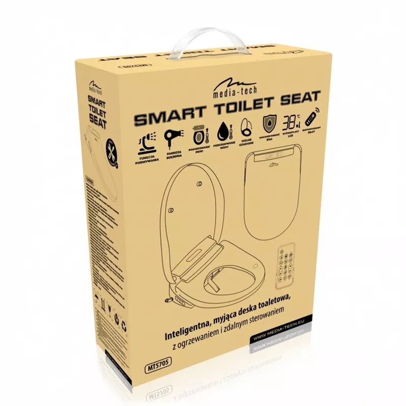 MEDIA-TECH Smart Toilet Seat MT5705 Bidé eletrónico com assento aquecido, lavagem com água quente, secador, neutralizador de odores, luz noturna, comando