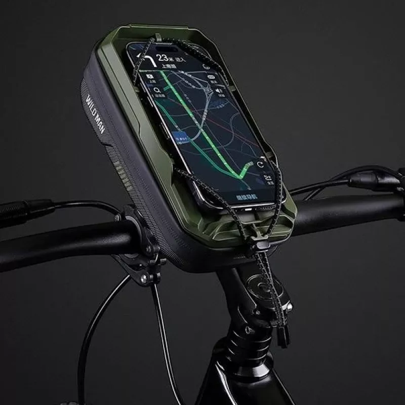 Bolsa de quadro para bicicleta WILDMAN GX330 com suporte para telemóvel, verde