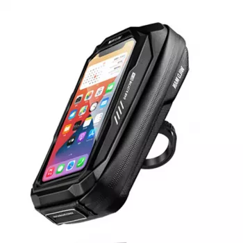 WILDMAN X3 bolsa de guiador de bicicleta com suporte para telemóvel, preto, concha rígida, repelente à água, até 6,7