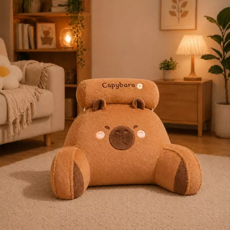 LEAN TOYS Almofada de encosto para cadeira cama capivara castanho 60 x 40 cm