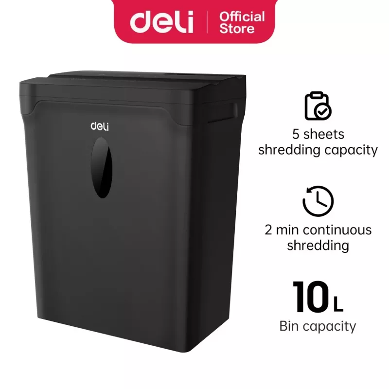 DELI ET014 Destruidora de Papel Cross-Cut, 10 Folhas, Segurança P-4, Recipiente 21L, Preto