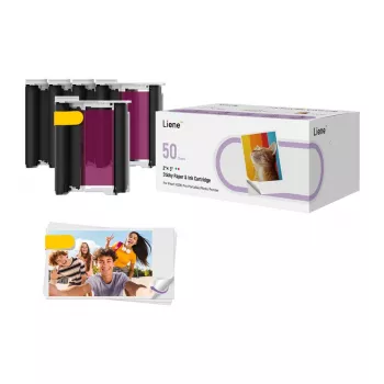 Papel fotográfico Liene 2x3, 50 folhas + 5 cartuchos de tinta