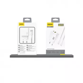 Carregador de parede Dudao A26TEU GaN 25W USB-C USB-A branco