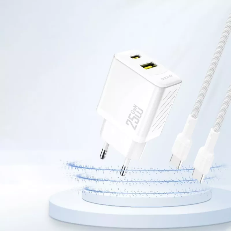 Carregador de parede Dudao A26TEU GaN 25W USB-C USB-A branco