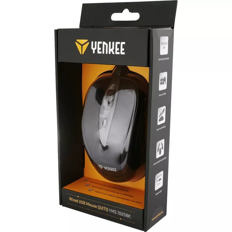 YENKEE YMS 1025 BK QUITO Rato com fio USB, ótico, 1000 DPI, 4 botões, preto