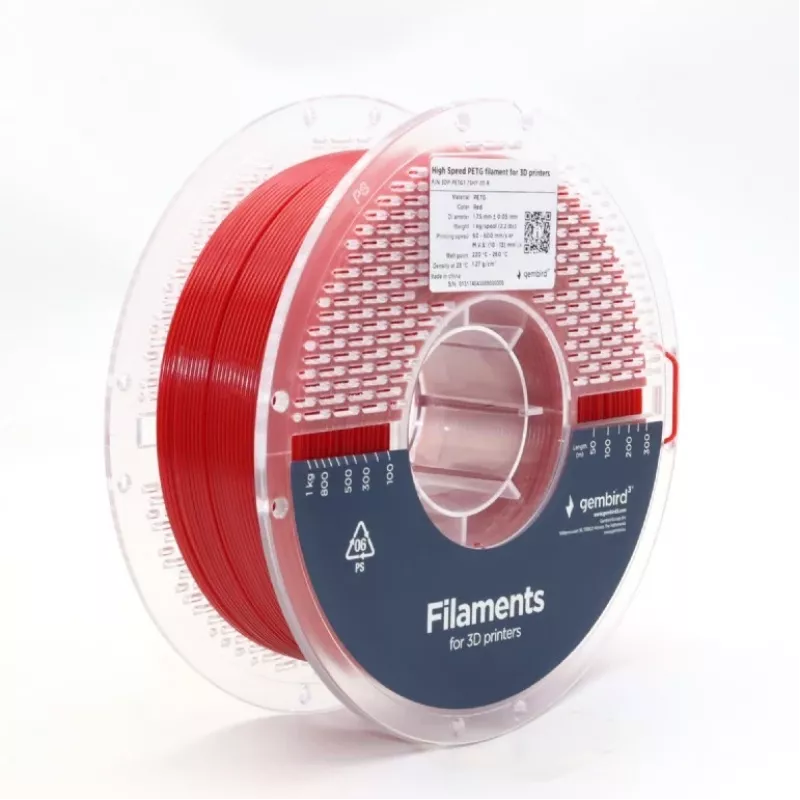 Filamento GEMBIRD PETG High Speed, 1,75 mm, 1 kg, vermelho