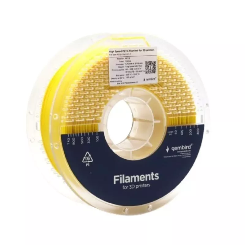 Filamento GEMBIRD PETG High Speed, 1,75 mm, 1 kg, amarelo
