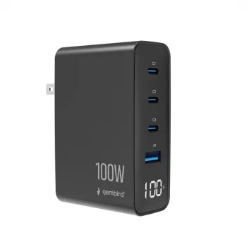 Carregador rápido GaN GEMBIRD 4x USB 100W preto