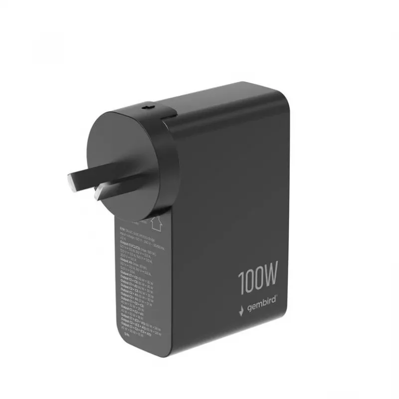 Carregador rápido GaN GEMBIRD 4x USB 100W preto