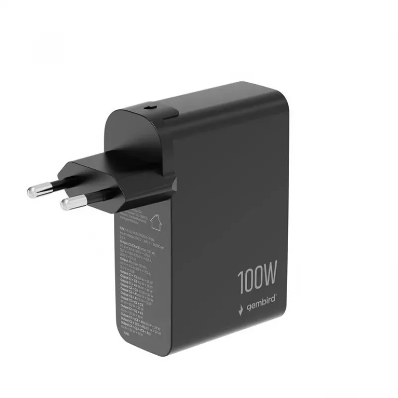 Carregador rápido GaN GEMBIRD 4x USB 100W preto