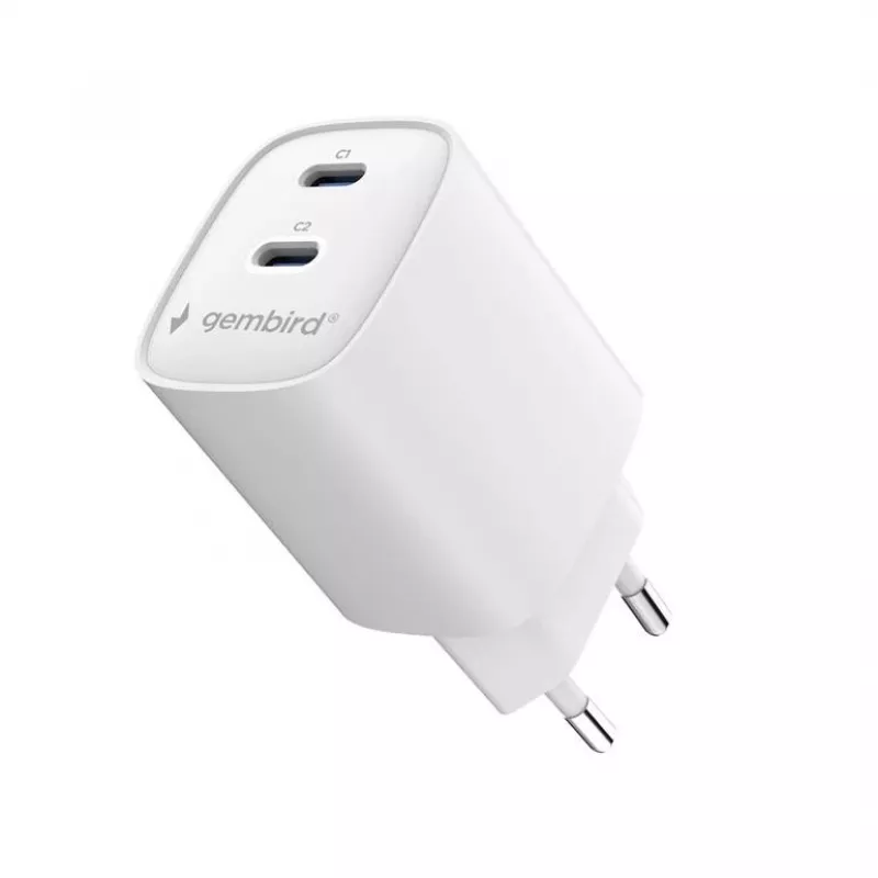 Carregador de parede USB-C de porta dupla Gembird TA-UC-2C-PD45-01-W 45W branco