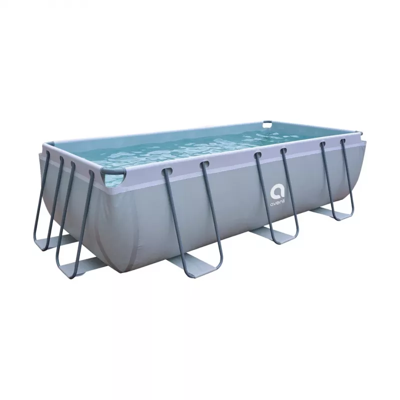 AVENLI Piscina de estrutura retangular 400x200x99 cm com bomba de filtragem, escada, cobertura e lona de fundo