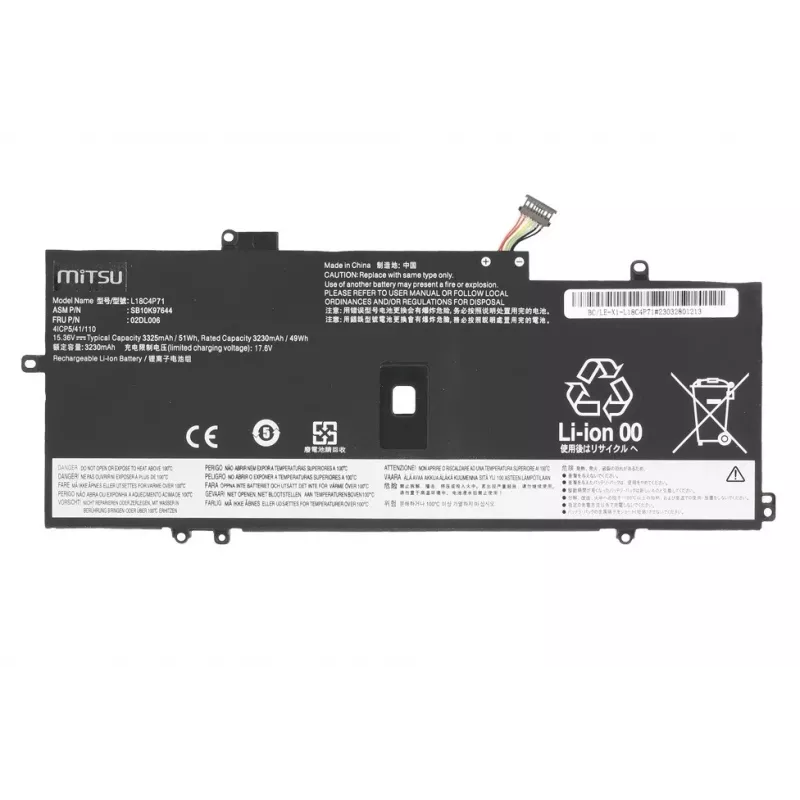 MITSU Bateria para Lenovo ThinkPad X1 Yoga 4 5 Carbon 7 8 3325 mAh (51 Wh) 15.36V