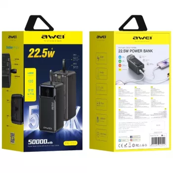 Power bank AWEI PA-107 50000mAh 22.5W PD 3xUSB preto