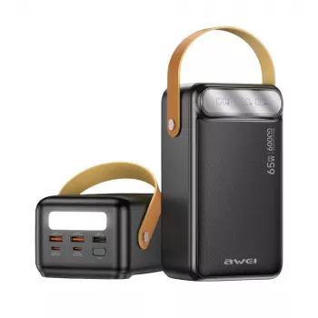 Power bank AWEI PA-82 60000mAh 65W PD 2xUSB-A/USB-C preto