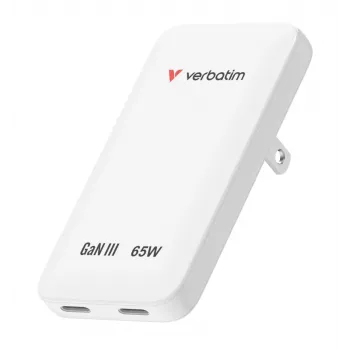Verbatim Carregador Slim GaN 2 Portas 65W (EU/UK/US) branco