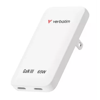 Verbatim Carregador Slim GaN 2 Portas 65W (EU/UK/US) branco