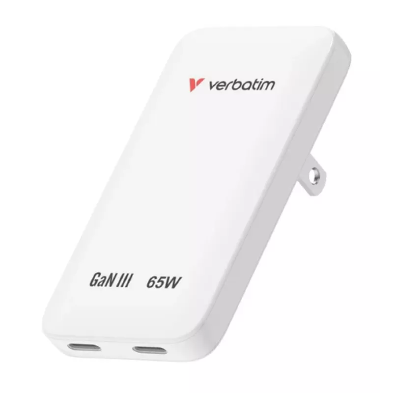 Verbatim Carregador Slim GaN 2 Portas 65W (EU/UK/US) branco