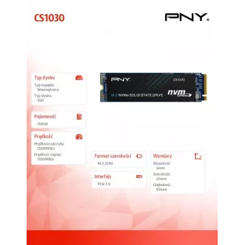 Disco de estado sólido interno PNY CS1030 256GB M.2 2280 PCIe NVMe Gen3 x4 (Bulk)