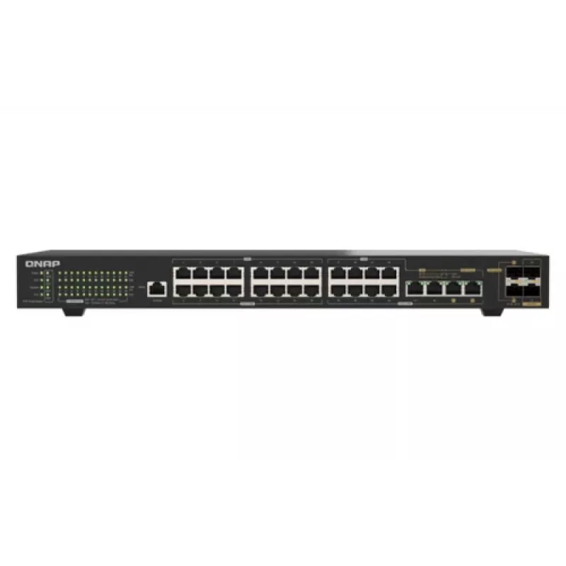 Switch rackmount gerido Layer 2 QNAP QSW-M2130P-2C2S26T de 26 portas 2.5GbE PoE++ com 2x 10GbE SFP+ e 2x portas combo 10GbE, orçamento PoE de 370W