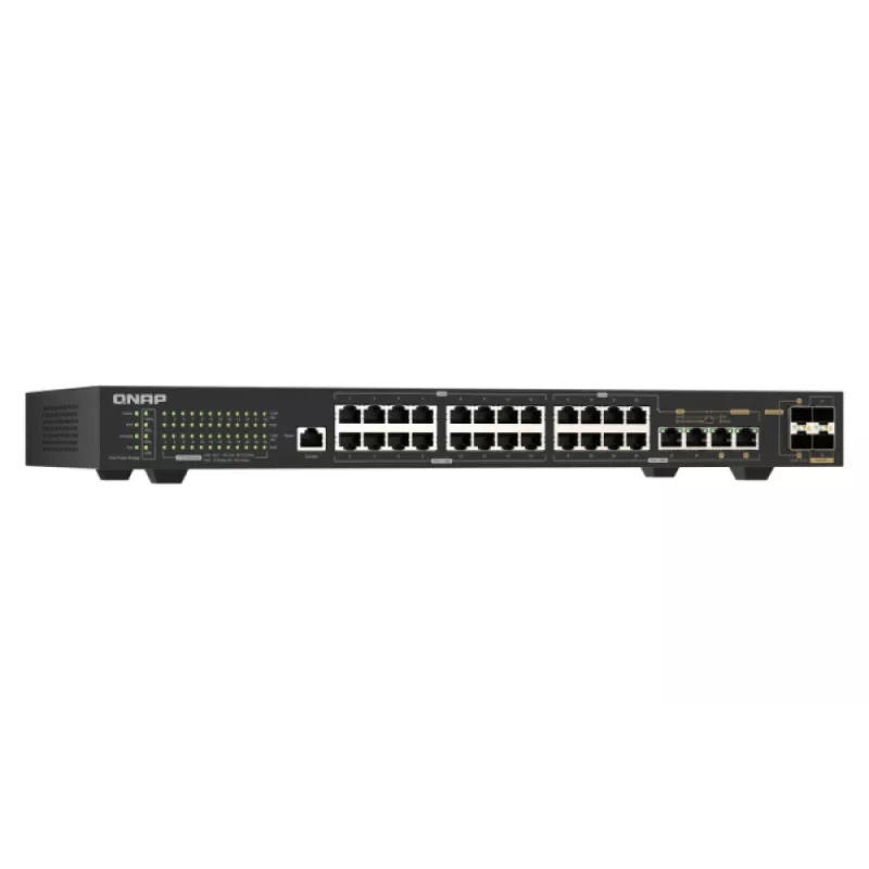 Switch rackmount gerido Layer 2 QNAP QSW-M2130P-2C2S26T de 26 portas 2.5GbE PoE++ com 2x 10GbE SFP+ e 2x portas combo 10GbE, orçamento PoE de 370W