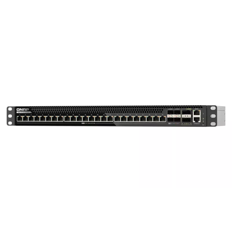 Switch gerido Multi-Gigabit QNAP QSW-M7230-2X4F24T de 30 portas com 2x100GbE QSFP28, 4x25GbE SFP28, 24x10GbE RJ45, Layer 3 Lite