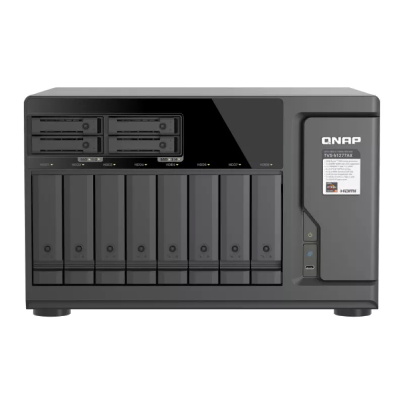 NAS QuTS hero de 12 baías QNAP TVS-h1277AX-R5-16G, 8x 3.5 SATA + 4