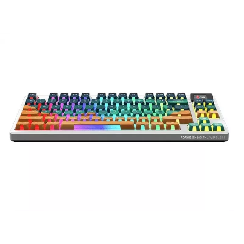 Teclado gaming mecânico sem fios MSI Forge GK600 TKL - Mars US ANSI, Tri-Mode, Forge Switches hot-swappable, RGB por tecla, keycaps PBT