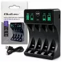 Qoltec 50968 carregador de pilhas NiMH para AA/AAA com LCD e cabo USB-C, preto