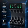 Qoltec 50968 carregador de pilhas NiMH para AA/AAA com LCD e cabo USB-C, preto