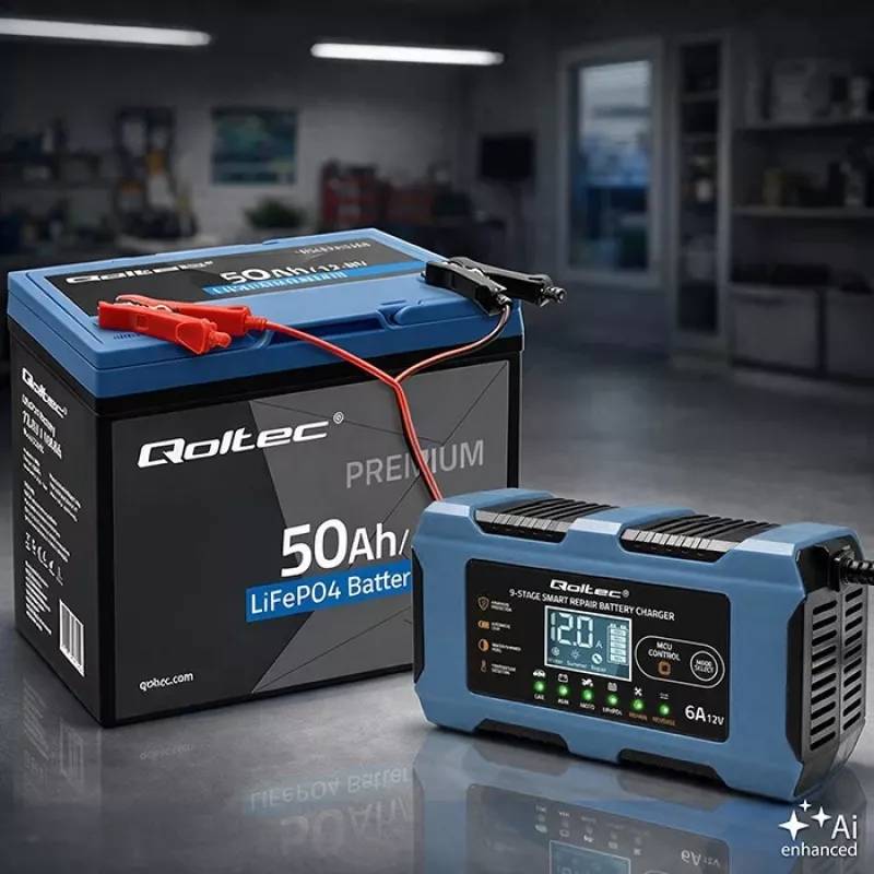 Carregador de baterias inteligente Qoltec 52669 12V 6A com função de reparação para AGM GEL LiFePO4