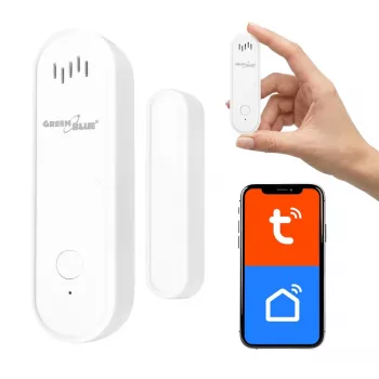 GREENBLUE GB478 Sensor de porta/janela WiFi sem fios – Contacto magnético inteligente, App Tuya & Gosund, Alexa/Google, a pilhas, branco