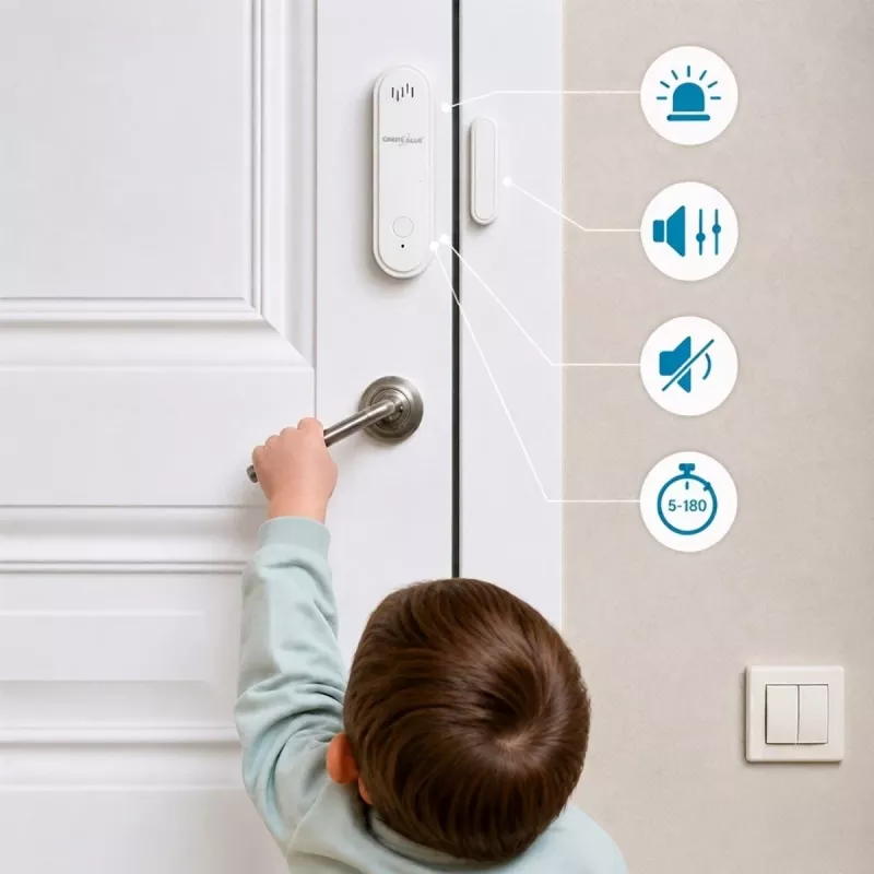 GREENBLUE GB478 Sensor de porta/janela WiFi sem fios – Contacto magnético inteligente, App Tuya & Gosund, Alexa/Google, a pilhas, branco