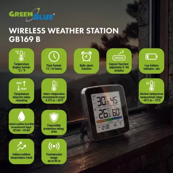 GREENBLUE GB169 B Estação meteorológica sem fios com ecrã a cores e sensor exterior