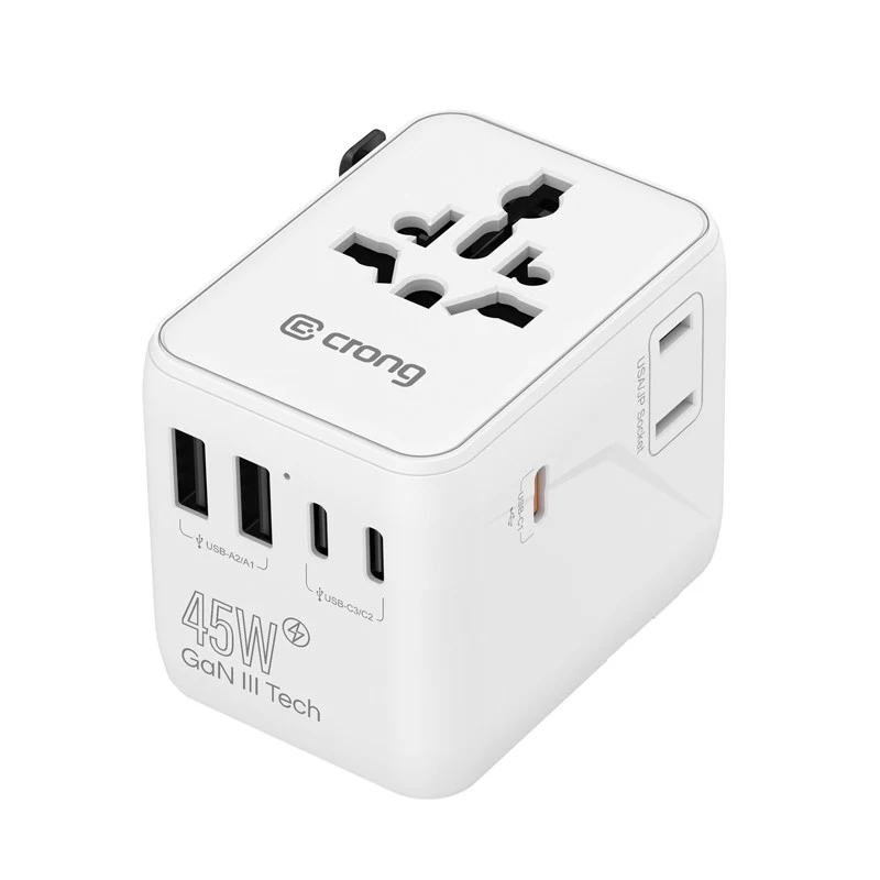 Crong One World Adaptador de Viagem GaN 45W UK/EU/US/AU Branco