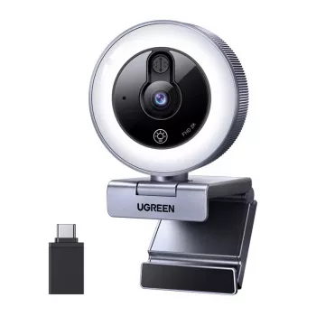 Webcam UGREEN CM910, 2K, 30FPS, luz LED, microfone incorporado