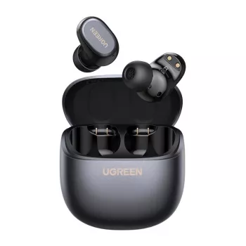 Auscultadores TWS True Wireless Bluetooth 5.0 UGREEN WS220 com estojo de carregamento, controlo por toque, proteção à água IPX4, microfone incorporado, autonomia total de 16h - preto