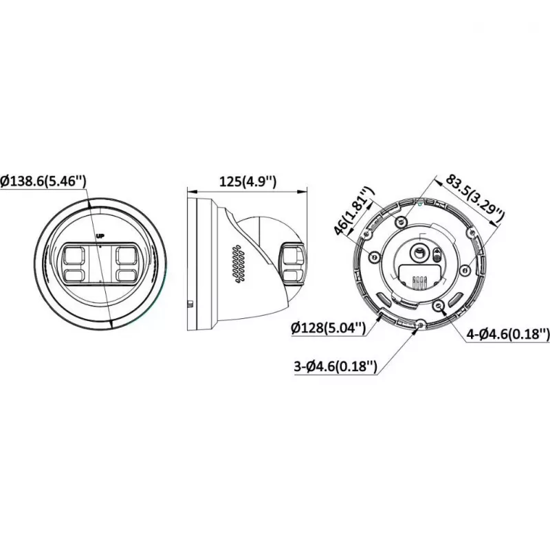 Câmara de rede Panorâmica 180° 8 MP Hikvision DS-2CD2387G3P-LIS2UY/SL(180°)/O-STD Preta