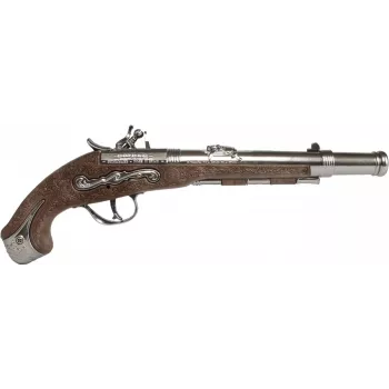 Pistola de brincar PULIO Gonher Pistola Pirata de Metal, Metal fundido e plástico, 8 tiros com cápsulas de anel, Preto/Cinzento com punho castanho, a partir dos 8 anos