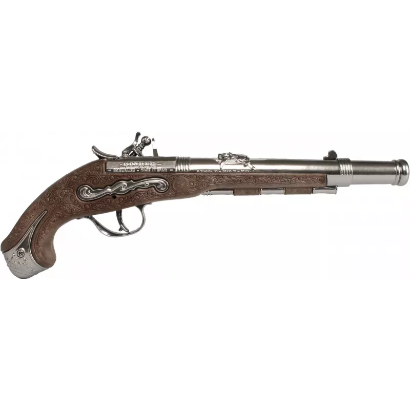 Pistola de brincar PULIO Gonher Pistola Pirata de Metal, Metal fundido e plástico, 8 tiros com cápsulas de anel, Preto/Cinzento com punho castanho, a partir dos 8 anos