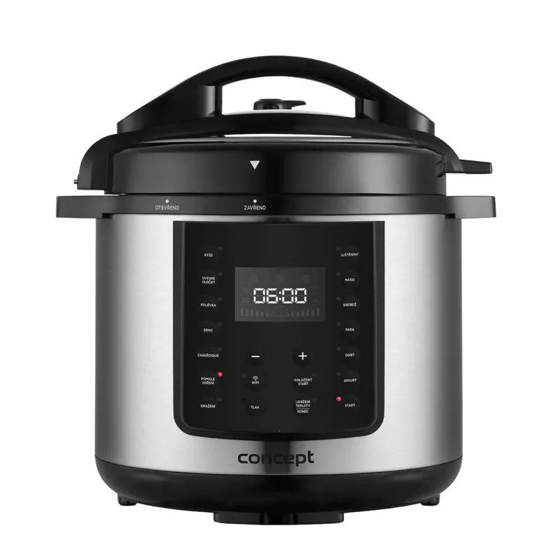 Panela elétrica multifunções CONCEPT CK8001, 5L, 900W, 10 programas, LED, panela cerâmica antiaderente, início diferido, função manter quente, Preto/Prateado