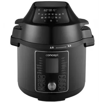 Panela elétrica multifunções CONCEPT CK8000 com função fritadeira de ar quente, panela 6L, cesto 3,5L, 1500W, 10 programas, Preto/Prateado