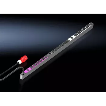 Rittal PDU Basic 7979137 - unidade de distribuição de energia para rack 3 fases 16A, 12x saídas C13 e 3x C19, montagem em rack 1U 19 polegadas, entrada IEC 60309, preto