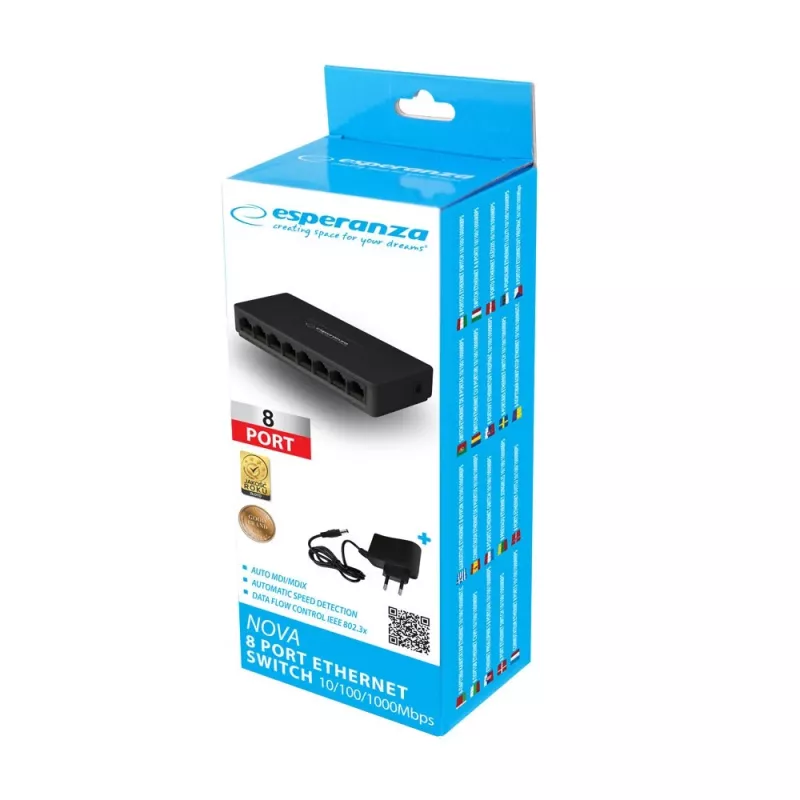 Esperanza NOVA ENS104 switch Gigabit de 8 portas 10/100/1000