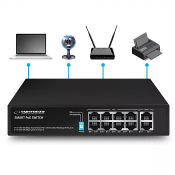 Switch PoE+ Esperanza 10 portas 10/100/1000 120W MATRIX ENS108