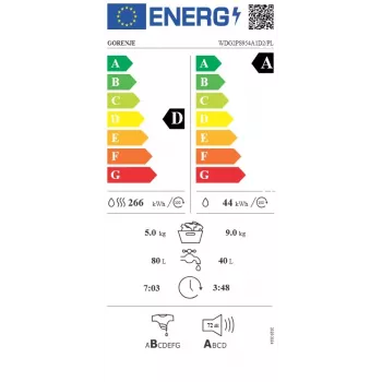Gorenje WDG2PS954A1D2/PL Máquina de lavar e secar, 9 kg lavagem / 6 kg secagem, 1400 rpm, classe de eficiência energética A, branco